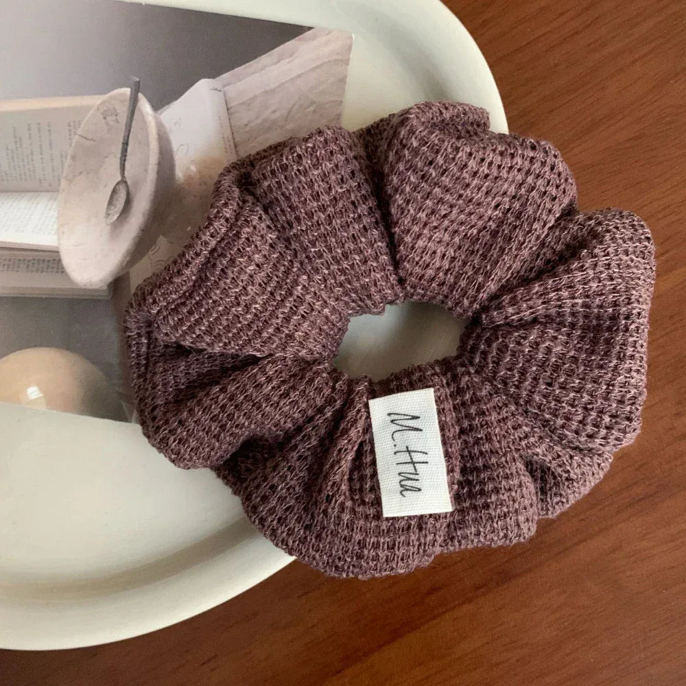 Oversized waffle knit scrunchie in various neutral colors - View 6 | TEVQA