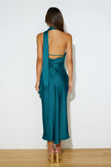 Slinky Open Back Halter Satin Dress | Dress In Beauty