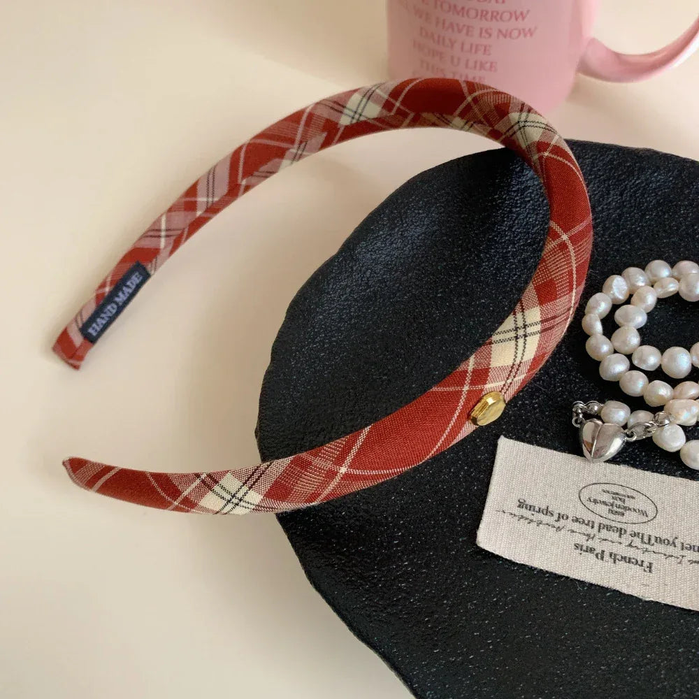 Slim preppy headband with gold stud accent - View 6 | TEVQA