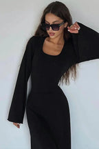 Long sleeve maxi dress with bell sleeves and lace-up back - View 6 | TEVQA