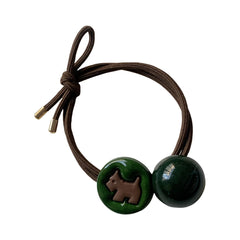 Double-Strand Beaded Hair Tie - Retro Green Acrylic Charms