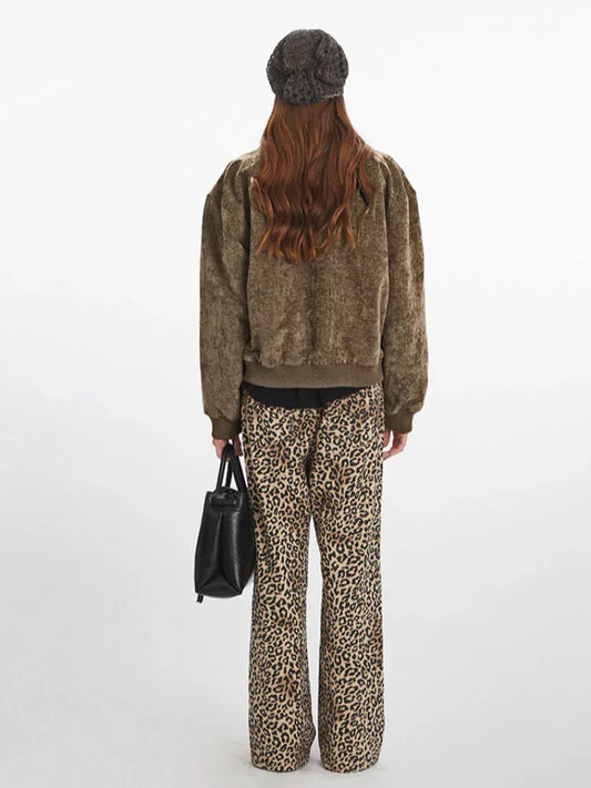 Vintage Brown Distressed Velvet Bomber Jacket - TEVQA