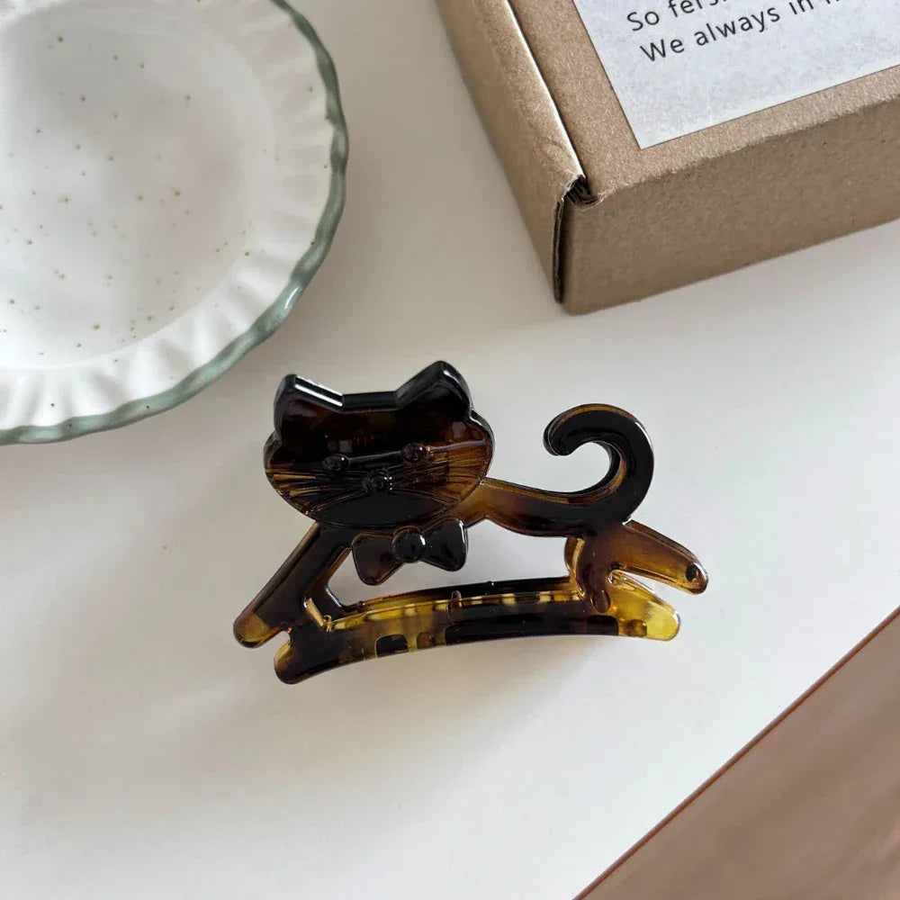 Small hollow cat acetate hair claw clip - View 9 | TEVQA