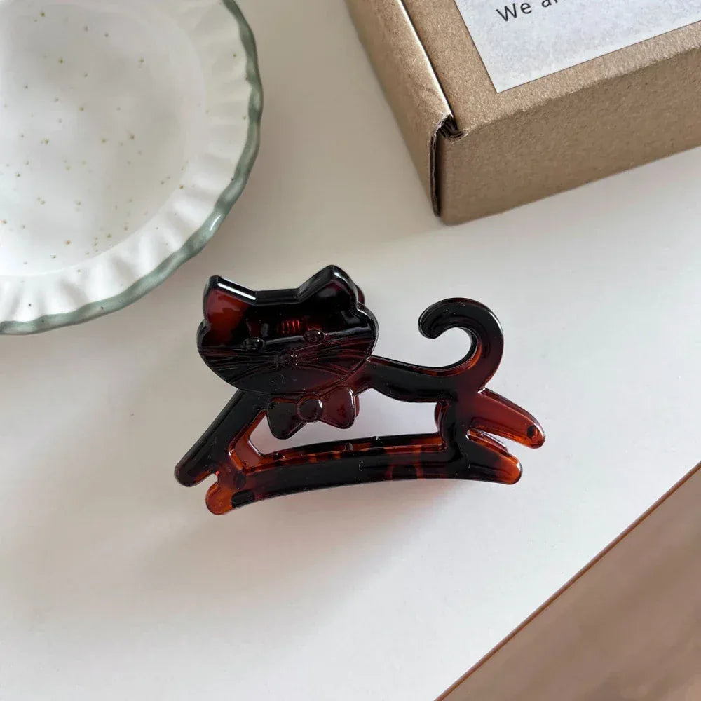 Small hollow cat acetate hair claw clip - View 10 | TEVQA