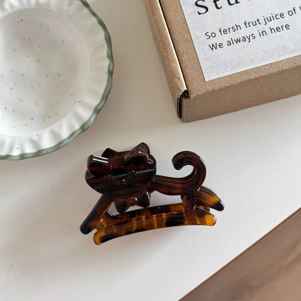 Small hollow cat acetate hair claw clip - View 7 | TEVQA