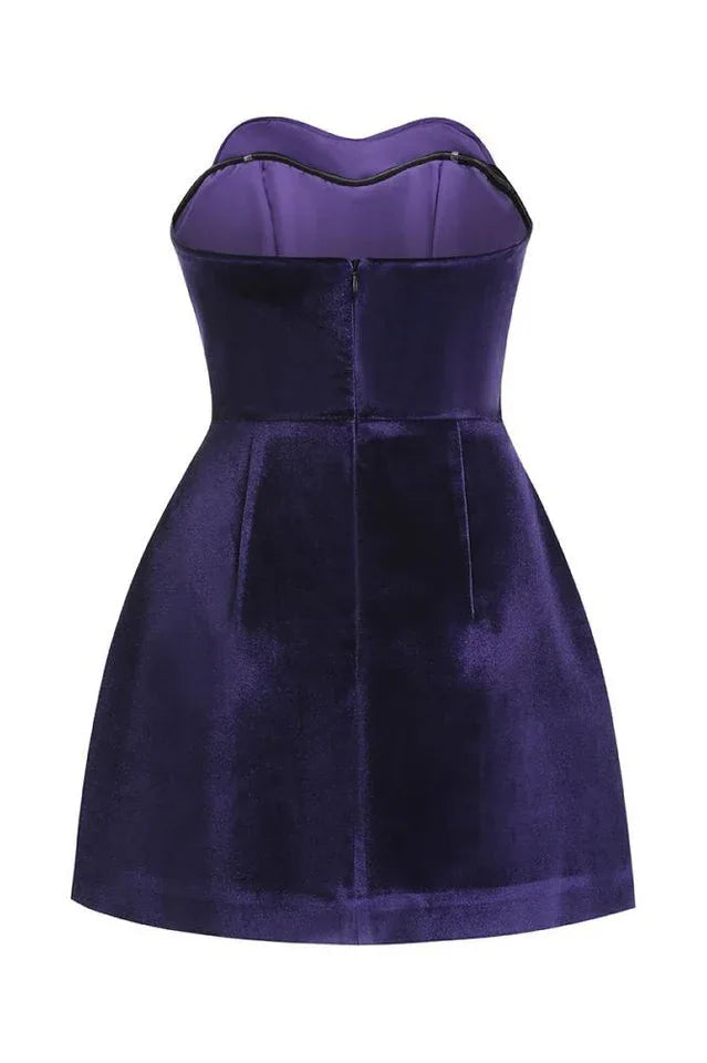Purple velvet mini dress with heart neckline and long gloves - View 7 | TEVQA