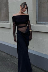 Off-Shoulder Mesh Hollow-Out Bodycon Dress | Dress In Beauty