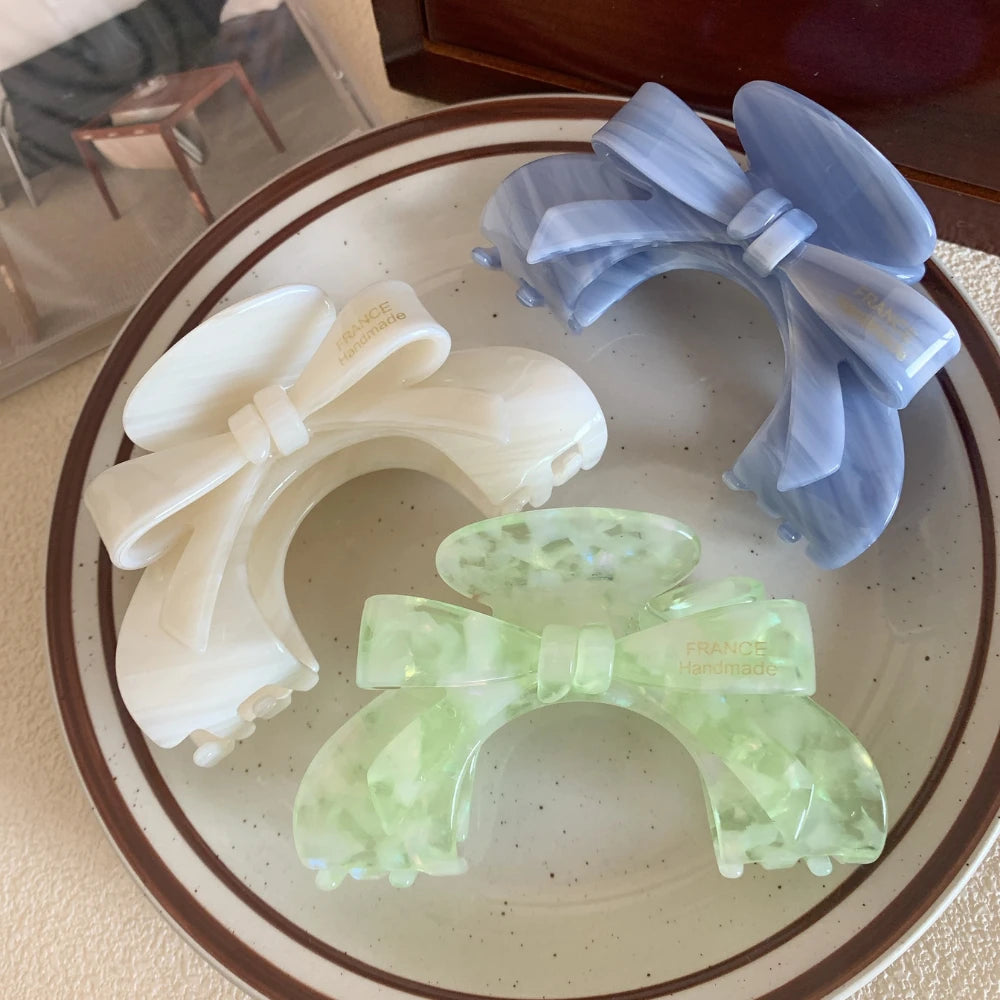 Arched Bow Acetate Hair Claw Clip - 3.5 Inch Ergonomic French Style Clip