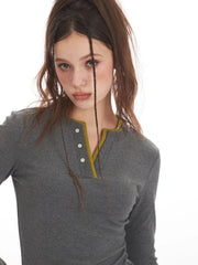 Y2K Grunge Faux Layered Henley Top - TEVQA