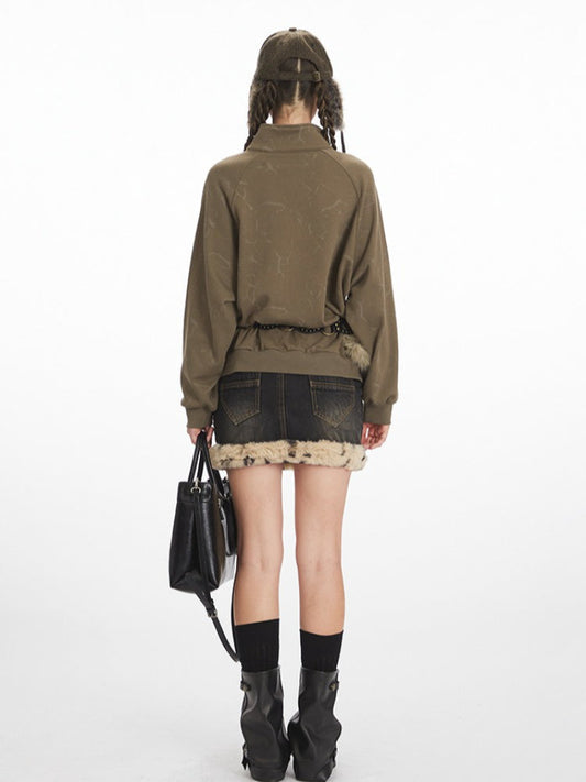 Vintage Olive 'Tribeca' Graphic Mock Neck Sweatshirt