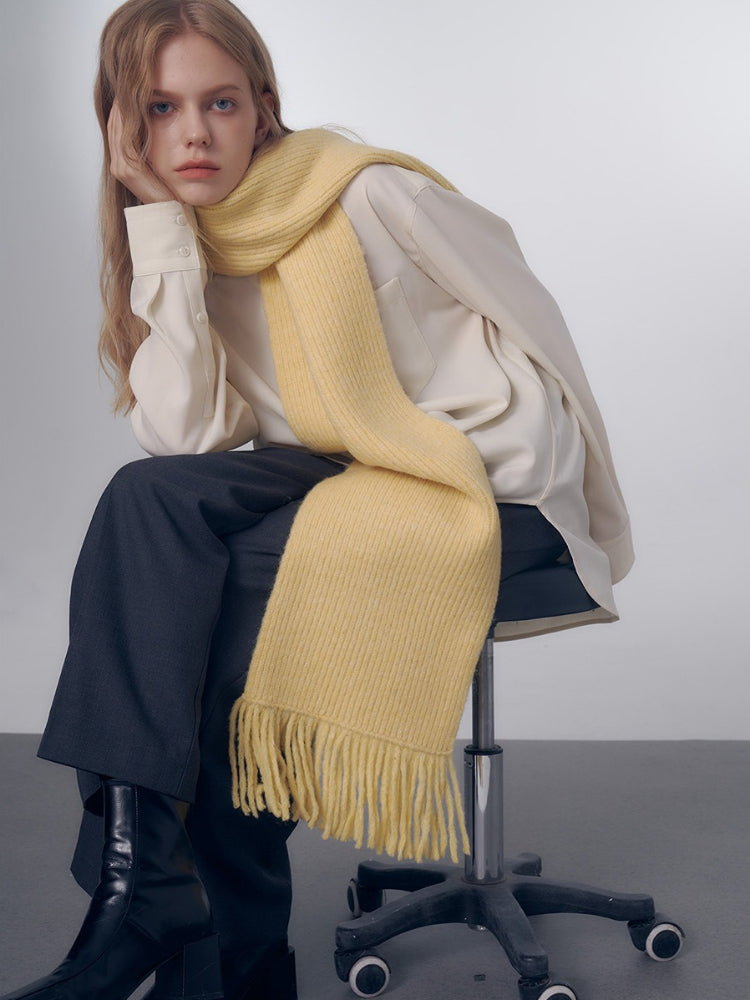 Soft Chunky Knit Oversized Scarf with fringe detailing - View 7 | TEVQA