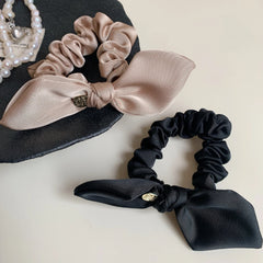 Elegant Satin Bow Hair Tie with Gold-Tone Charm
