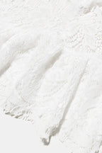 Close-up of the intricate lace pattern on a white fabric.