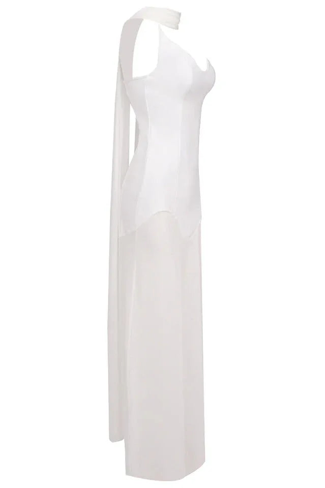 White Strapless Scarf Maxi Dress - TEVQA