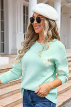 Cream floral knit pullover sweater - View 11 | TEVQA