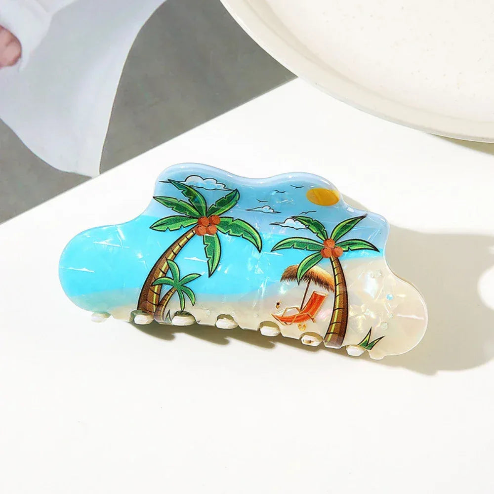 Large tropical scene printed hair claw clip - View 6 | TEVQA
