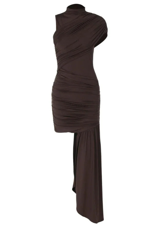 Ruched Mock Neck Mini Dress - View 28 | TEVQA