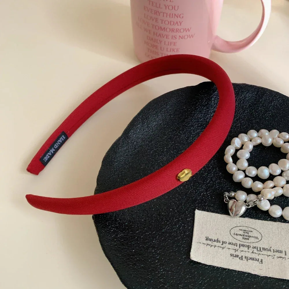 Slim preppy headband with gold stud accent - View 8 | TEVQA