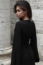 Long sleeve maxi dress with bell sleeves and lace-up back - View 8 | TEVQA