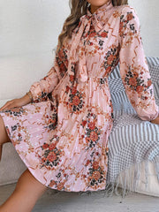 Vintage Pink Floral Pleated Dress - TEVQA