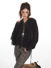 Grunge Y2K Distressed Cropped Zip-Up Hoodie - TEVQA