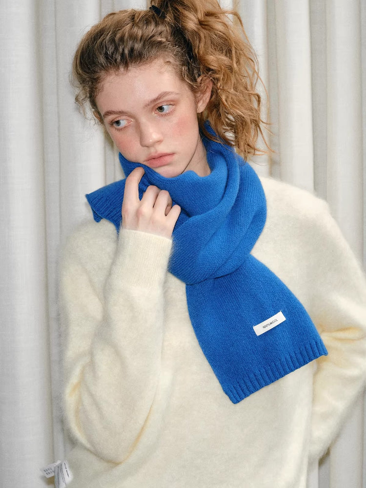 Solid Royal Blue 100% Wool Knit Scarf