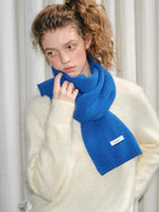 Solid Royal Blue 100% Wool Knit Scarf