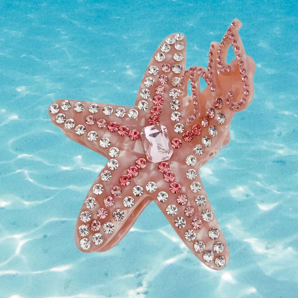 3.5 Inch Rhinestone Starfish Hair Claw - Heavy 36g Fully Encrusted Clip