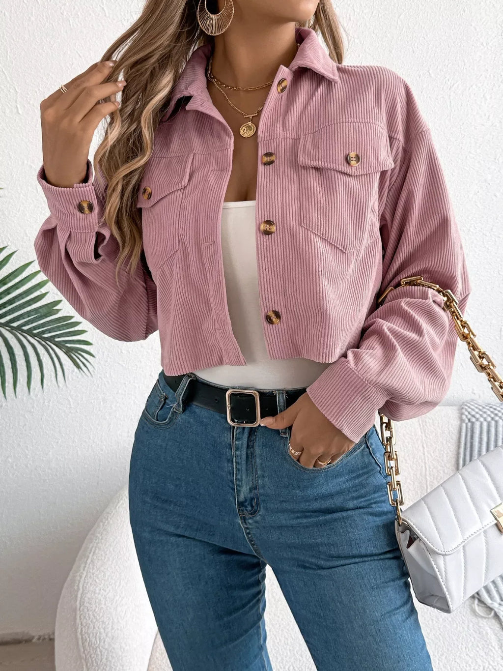 Midnight Noir Corduroy Cropped Jacket - View 9 | TEVQA