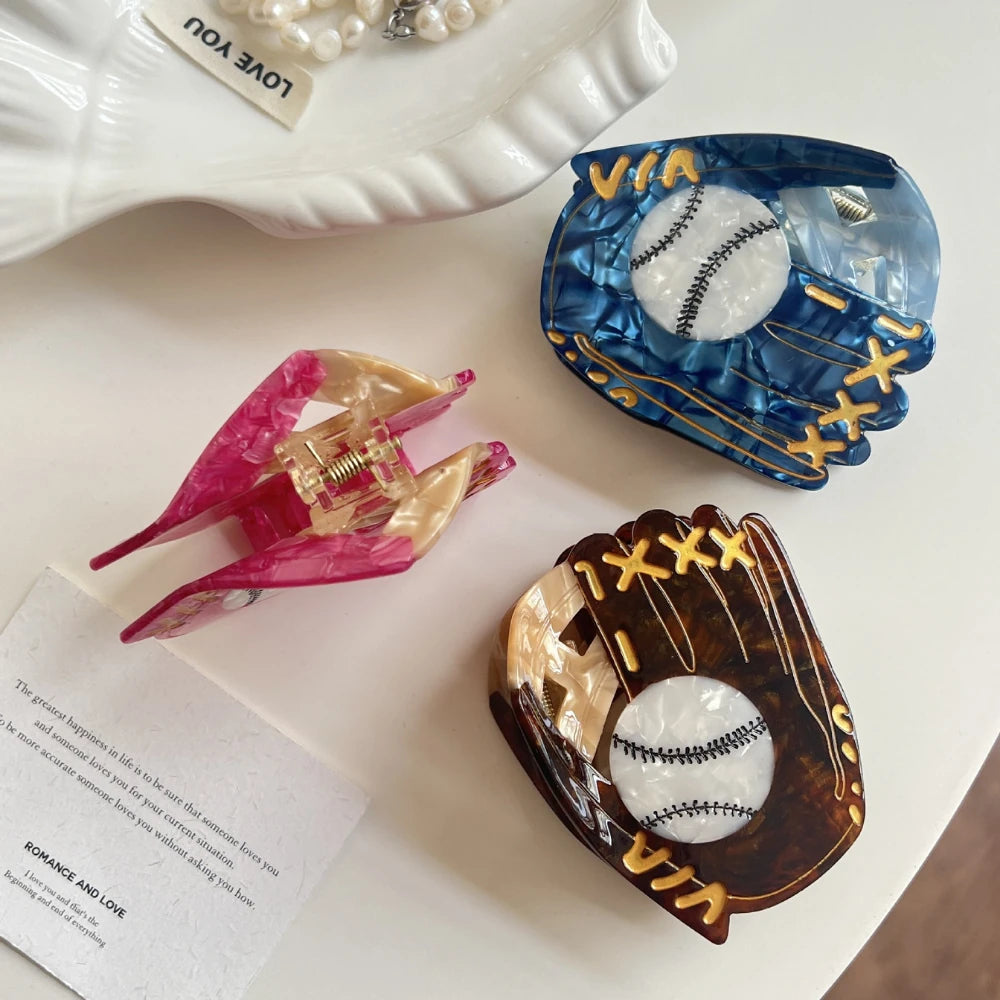 3.15 Inch Baseball Glove Acetate Hair Claw - Solid 32g Game Day Clip