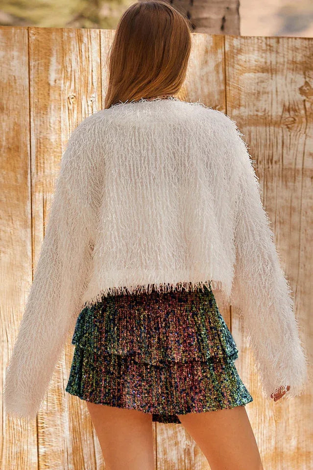 Sequin Tiered Mini Shorts - View 15 | TEVQA