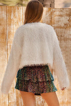 Sequin Tiered Mini Shorts - View 15 | TEVQA
