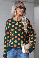 Autumn Leaf Print Knit Sweater | Dress In Beauty