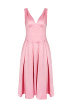 Fitted Satin Midi Dress with V-Neckline - View 13 | TEVQA