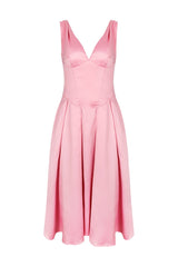 Deep V Neck Cinch Waist Satin Midi Dress | Dress In Beauty