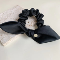 Elegant Satin Bow Hair Tie with Gold-Tone Charm
