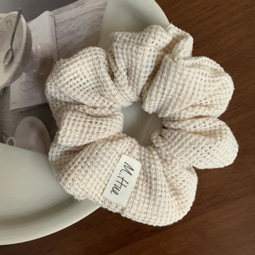 Oversized waffle knit scrunchie in various neutral colors - View 8 | TEVQA
