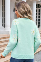Cream floral knit pullover sweater - View 13 | TEVQA