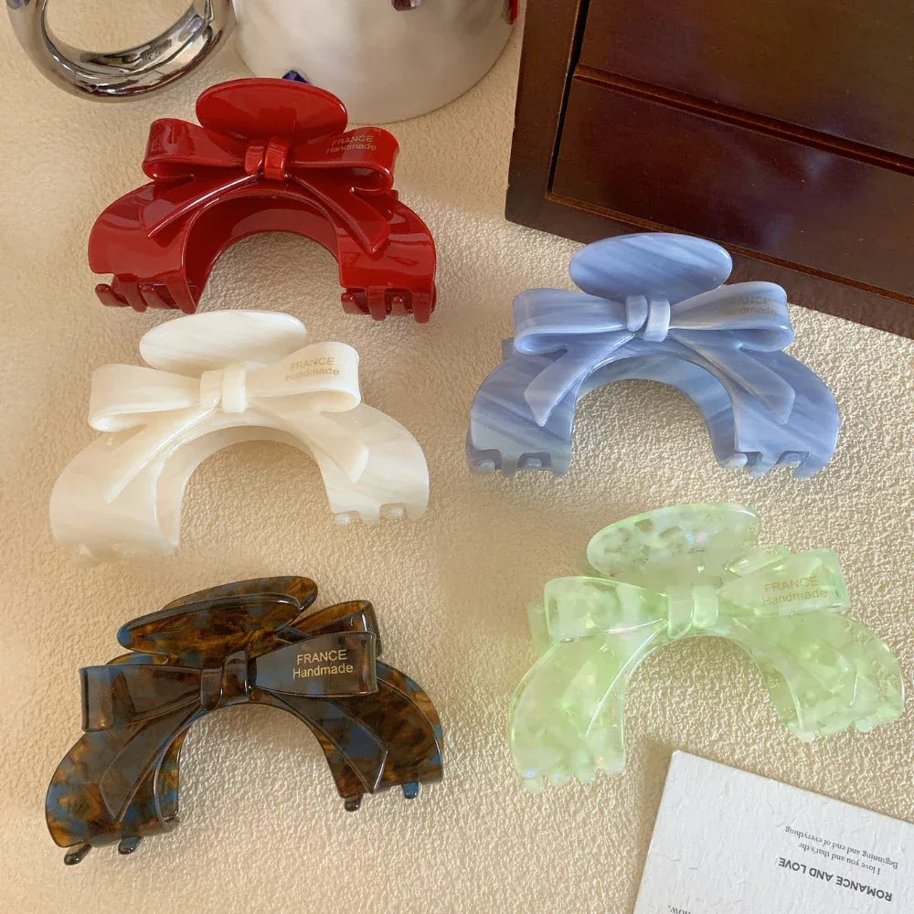 Arched Bow Acetate Hair Claw Clip - 3.5 Inch Ergonomic French Style Clip - TEVQA