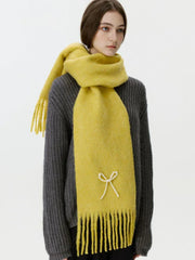Wool Blend Pearl Bow Scarf - TEVQA