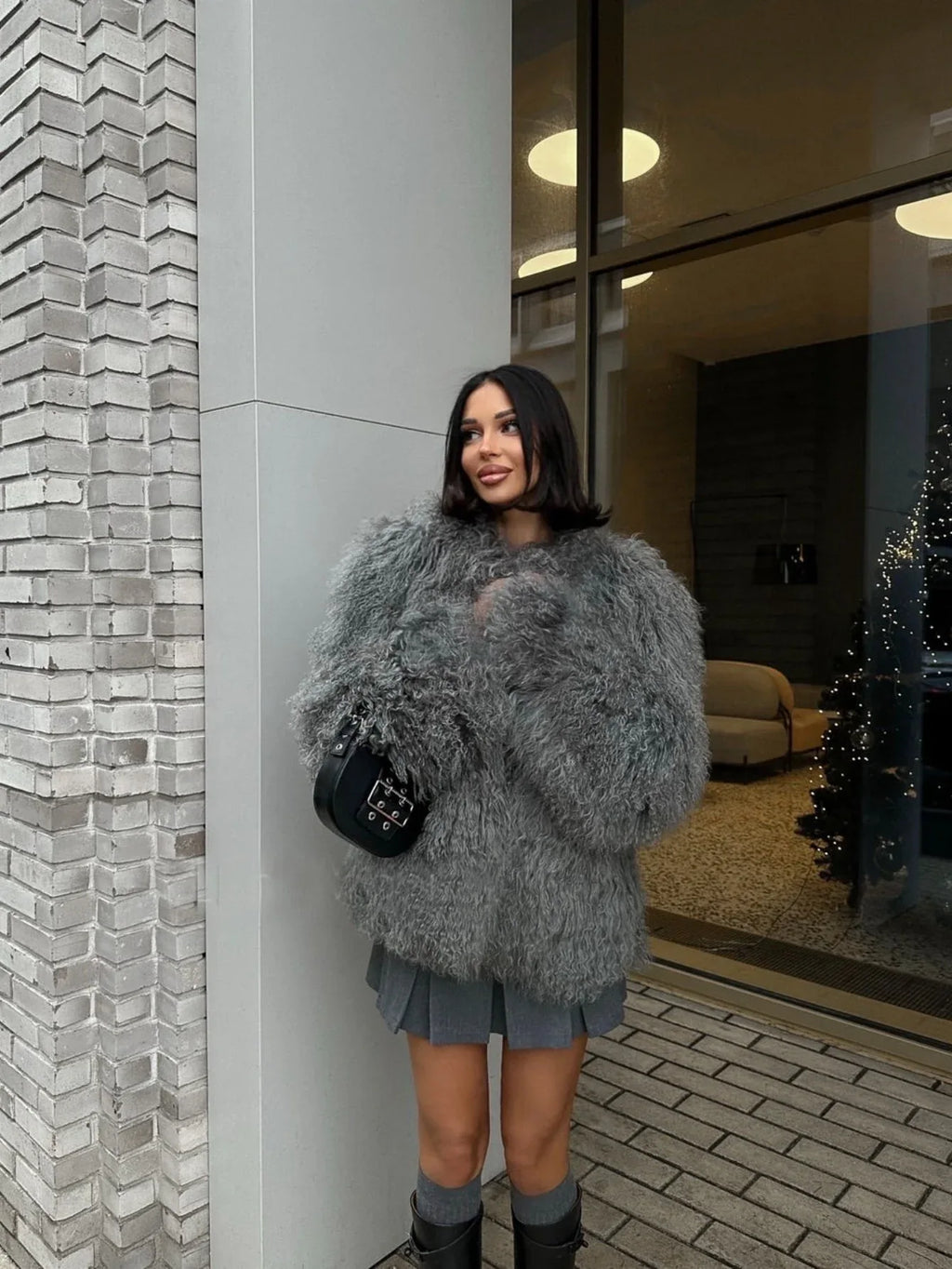 Luxe Faux Mongolian Lamb Fur Jacket - View 8 | TEVQA
