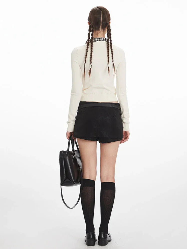 Vintage Cream Cable Knit Cardigan with Plaid Collar - TEVQA