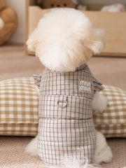 Plaid Ruffled Dog Jacket Leash Ring Padded Vest