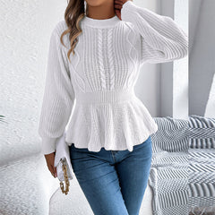 White Cable Knit Peplum Sweater