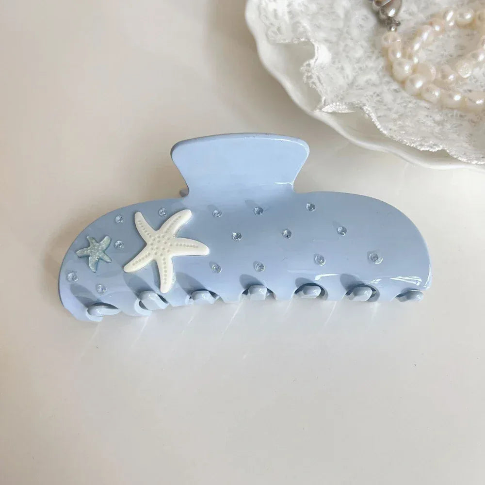 Large 3.9 Inch Coastal Starfish Acetate Hair Claw - View 6 | TEVQA