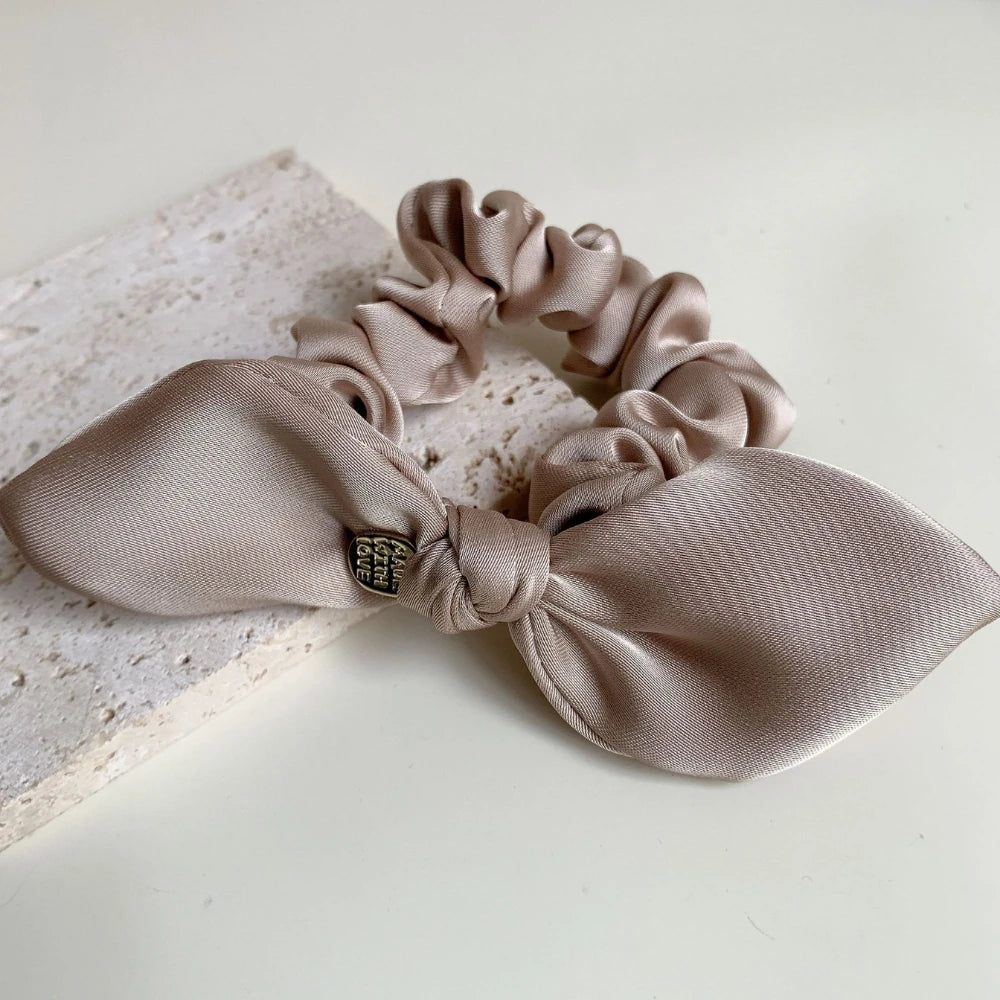 Elegant Satin Bow Hair Tie with Gold-Tone Charm
