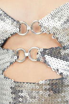 Draped Bra Mini Dress With Double Metal Ring - TEVQA