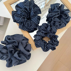 Classic Style Scrunchie - 90s Denim & Retro Polka Dot