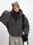 Vintage Wash Distressed Hooded Puffer Jacket - TEVQA