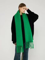 Chunky Tassel Oversized Faux Mohair Scarf - TEVQA